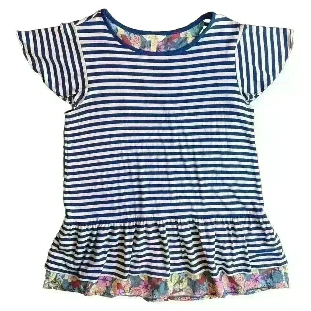 Matilda Jane Navigator Striped Floral Ruffle Top Size Small